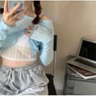 Cropped Plain Long-sleeve Top / Cropped Lace Small Suspender