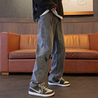 Lightening Print Wide-leg Jeans