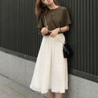 Short-sleeve Slit-back Top / A-line Midi Skirt