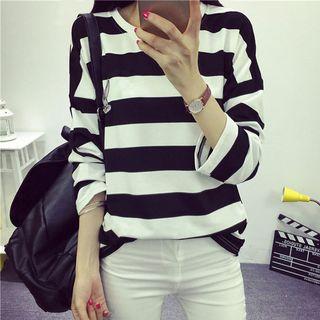 Rabbit Embroidered Striped Long Sleeve T-shirt