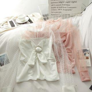 Rhinestone Buckled Mesh Blouse