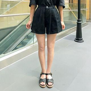 Flared Zip-front Cotton Shorts