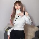 Cold-shoulder Cable-knit Sweater White - One Size