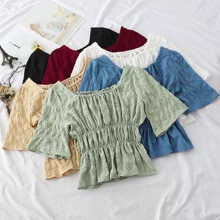 Short-sleeve Crinkle Peplum Blouse