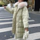 Long-sleeve Plaid Furry Trim Jacket