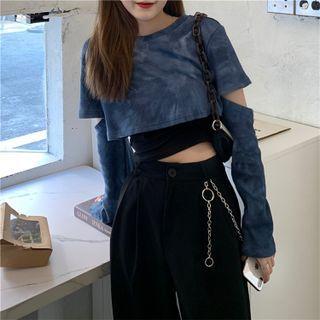 Long-sleeve Tie-dye Cropped Long-sleeve T-shirt As Shown In Figure - One Size