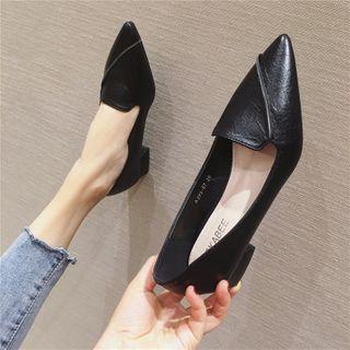 Pointy Paneled Block Heel Pumps