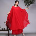 3/4-sleeve Midi Chiffon Dress / Wide Leg Pants