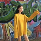Plain Loose-fit Round-neck Long Sweater
