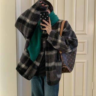 Plaid Single-breasted Jacket Plaid - Black - One Size