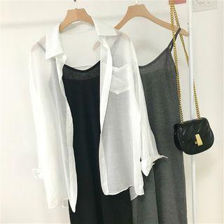 Plain Sleeveless Dress / See-through Long-sleeve Shirt