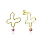 925 Sterling Silver Gold Plated Fashion Simple Butterfly Earrings And Ear Studs With Purple Austrian Element Crystal Golden - One Size