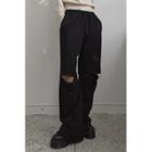 Drawstring Zip-knee Wide-leg Pants