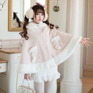 Fleece Panel Lace Trim Poncho