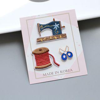 Set Of 2: Sewing Machine / String Brooch / Applique Patch