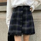 Fringed Trim Plaid Mini A-line Skirt