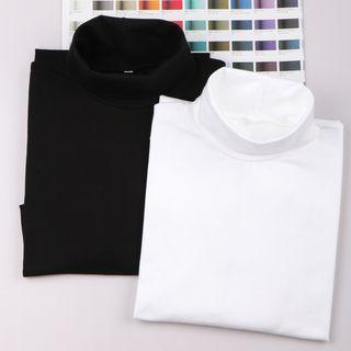 Couple-matching Plain Turtleneck Long-sleeve Top