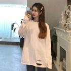 Round-neck Loose-fit Ripped Long-sleeve Top
