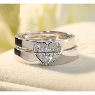 Couple Matching 925 Sterling Silver Rhinestone Heart Open Ring