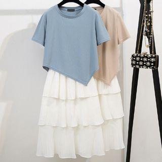 Set: Short-sleeve T-shirt + Mini A-line Tiered Skirt