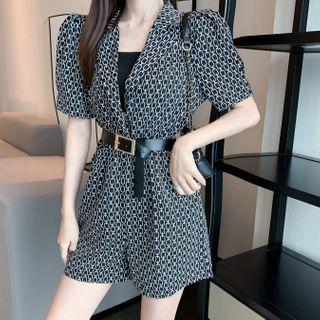 Printed Collared Short-sleeve Wide-leg Playsuit