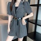 Printed Collared Short-sleeve Wide-leg Playsuit