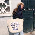 Lettering Canvas Tote Bag Dark Blue Letter - White - One Size