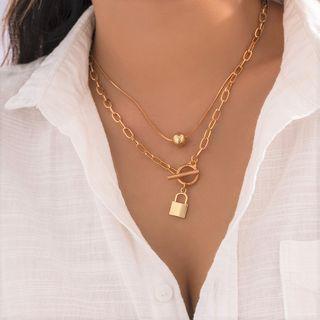 Lock Pendant Layered Alloy Choker