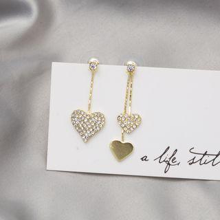 Heart Rhinestone Asymmetrical Earring 1 Pair - E3460 - Gold - One Size