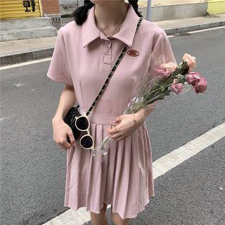 Short-sleeve Pleated A-line Mini Polo Dress