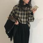 Plaid Round-neck Long-sleeve Blouse As Figure - One Size