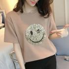 Sequined Smiley Short-sleeve T-shirt