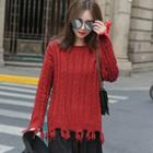 Cable-knit Fringed Hem Sweater