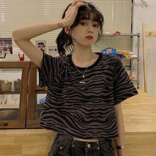 Short-sleeve Zebra Printed Cropped T-shirt As Show In Figure - One Size