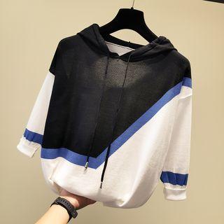 3/4-sleeve Color Block Knit Hoodie