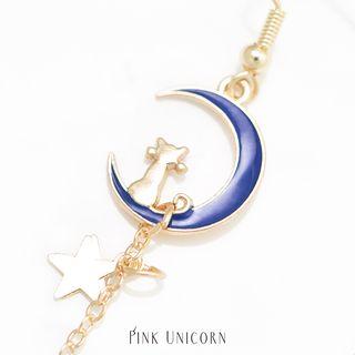 Non-matching Cat Moon & Star Dangle Earring
