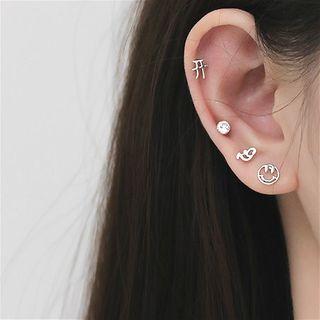 Set: 925 Sterling Silver Rhinestone / Smiley / Chinese Characters Earring