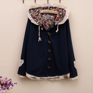Lace Trim Hooded Buttoned Jacket