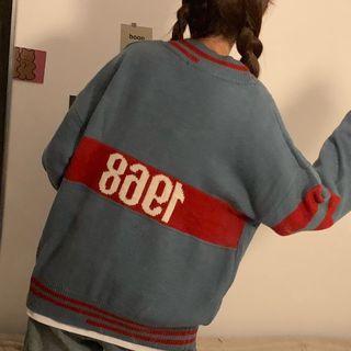 Contrast-trim Oversize V-neck Cardigan