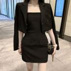 Plain Cropped Blazer / Strapless Mini Bodycon Dress