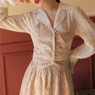 Set: Plain Shirt + Floral Camisole Top + Skirt