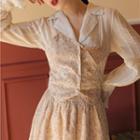 Set: Plain Shirt + Floral Camisole Top + Skirt