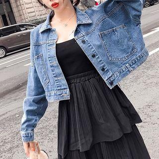 Cropped Lace Up Denim Jacket
