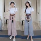Short-sleeve T-shirt / Plaid Jumper Pants / Set