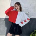 Two-tone Heart Print Pullover