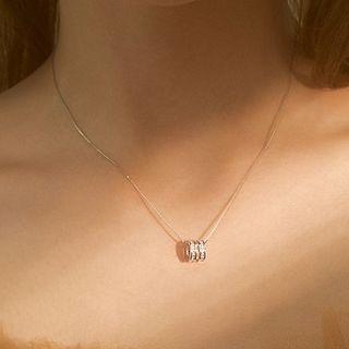 925 Sterling Silver Turnable Rhinestone Pendant Necklace As Shown In Figure - One Size