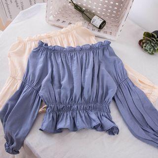 Long-sleeve Off-shoulder Frill Trim Top