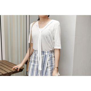 Tie-front Linen Blend Top