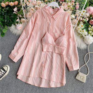 Set: Long Sleeve Pinstripe Shirt + Crop Camisole