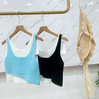 Cropped Mock Two-piece Knit Sleeveless Top